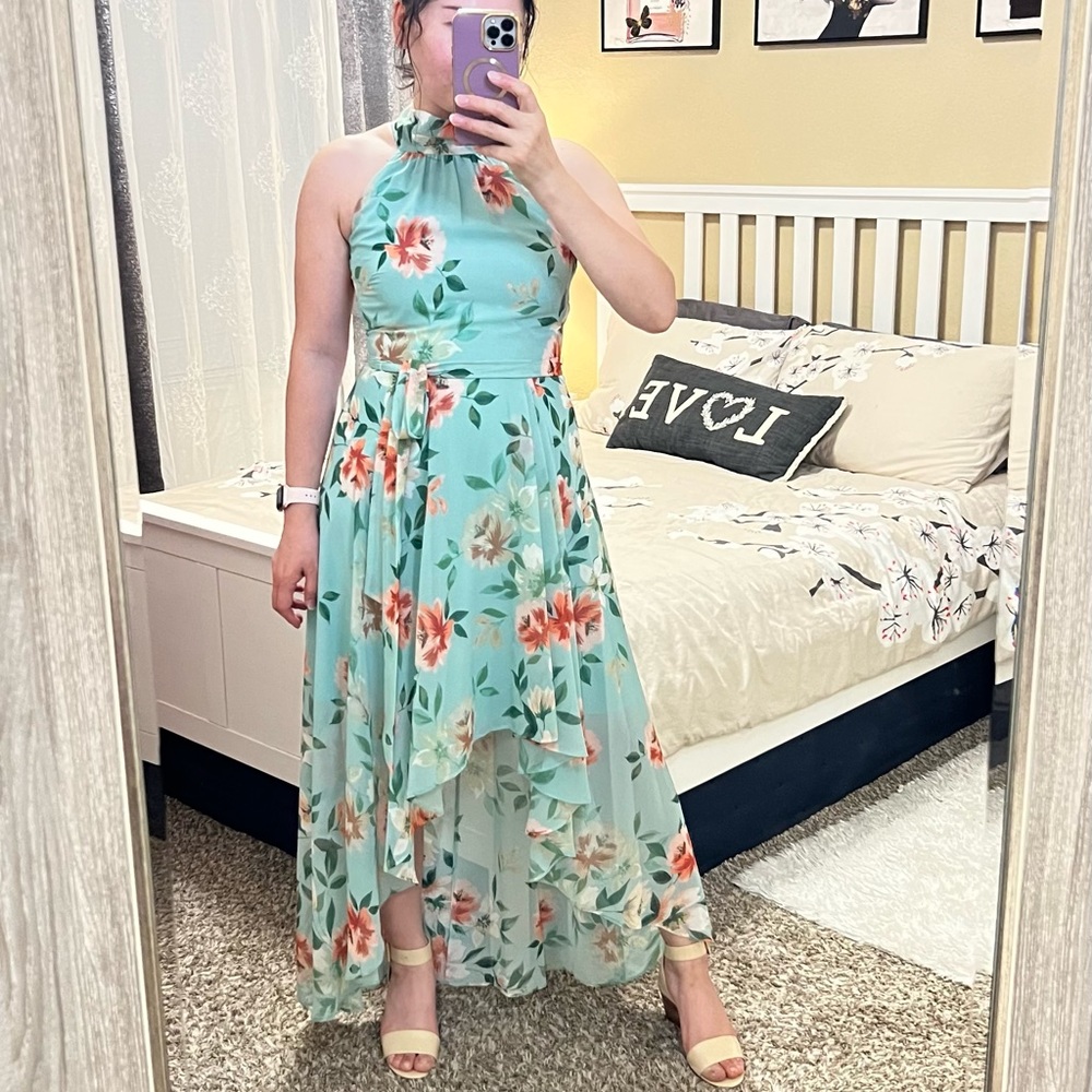 Eliza J
Floral Print Mock Neck Sleeveless High-Low Maxi Dress